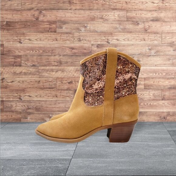 New DOLCE VITA Shreya Glitter Suede Cowboy Boots SZ 7 - Picture 4 of 8